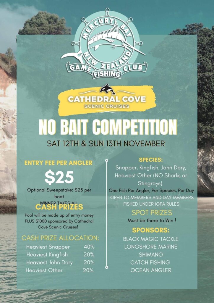 Cathedral Cove Scenic Cruises No Bait Tournament Poster