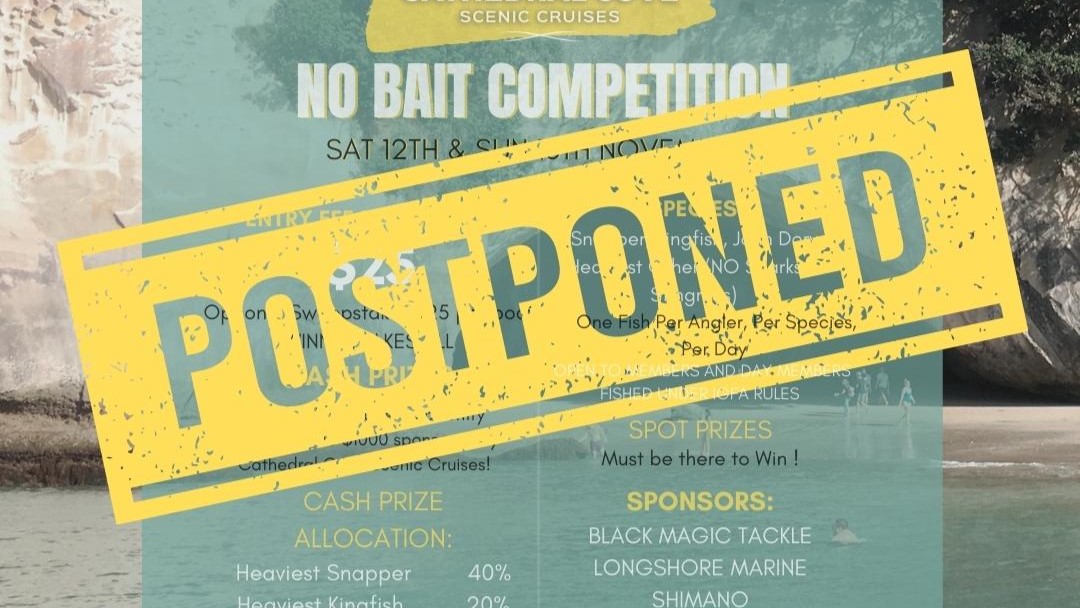 Cathedral Cove Scenic Tours –  No Bait Tournament POSTPONED